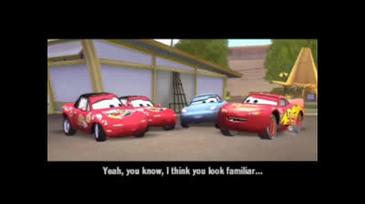 Mia and Tia with Sally and lightning McQueen